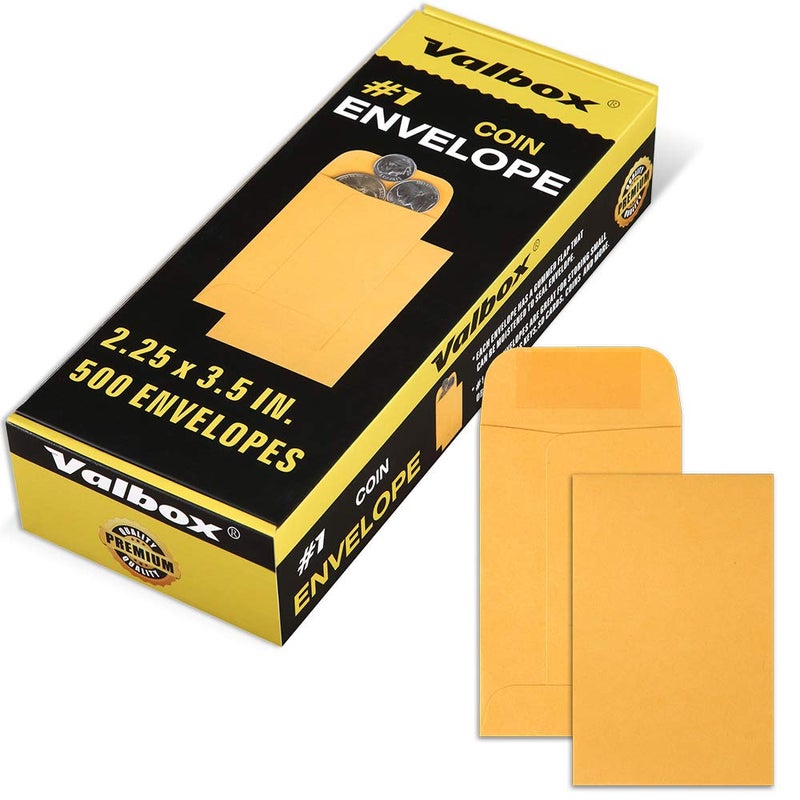 ValBox Coin Envelopes Small Parts Envelope with Gummed Flap for Home, Garden or Office Use, Kraft Seed Envelopes 500 per Box (Brown, 1 (2.25x3.5 Inches)) - Image 1